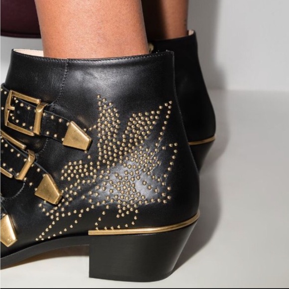 💥 CHLOE Susanna Bootie Black Leather Gold Studs Sz 36.5 - Picture 10 of 12